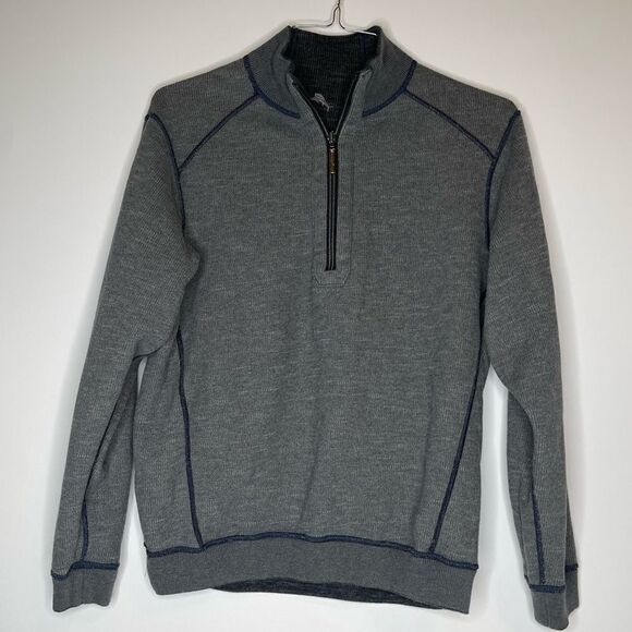 Tommy Bahama Reversible Heather Gray / Charcoal 1/4 Zip Top in Size Small - Picture 3 of 7